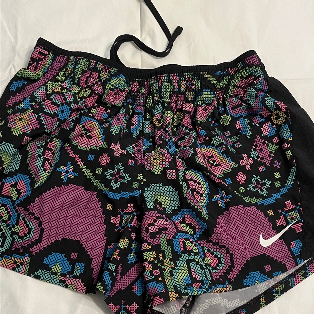Nike Women's Black Shorts with Vibrant Pattern